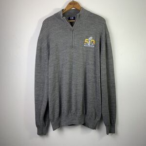 Cutter & Buck Super Bowl 50 1/4 Zip Pullover Mens XL Merino Wool Blend Gray Logo